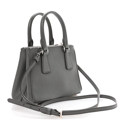 Saffiano Micro Galleria Double Zip Tote Marmo