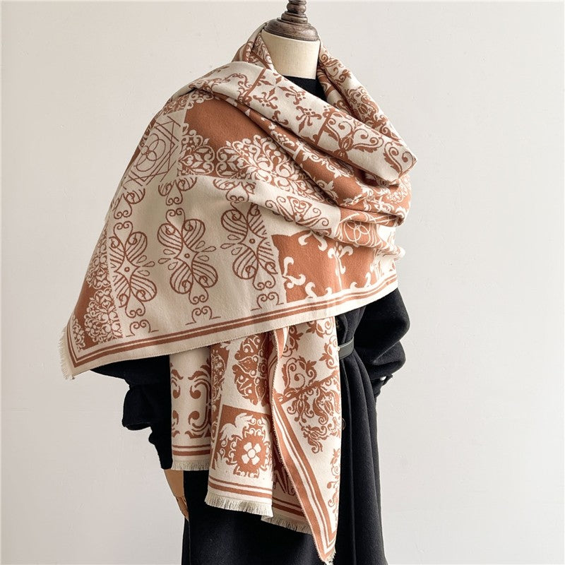 Jacquard Fringed Cashmere-Like Scarf