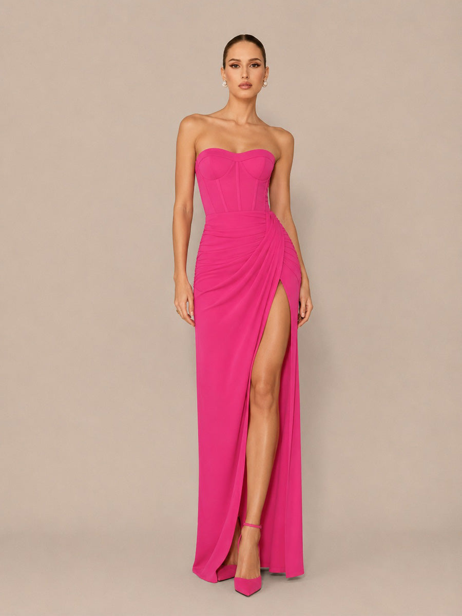 Calista Minimalist Strapless Maxi Dress with Slit