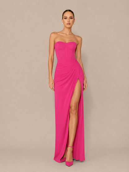 Calista Minimalist Strapless Maxi Dress with Slit