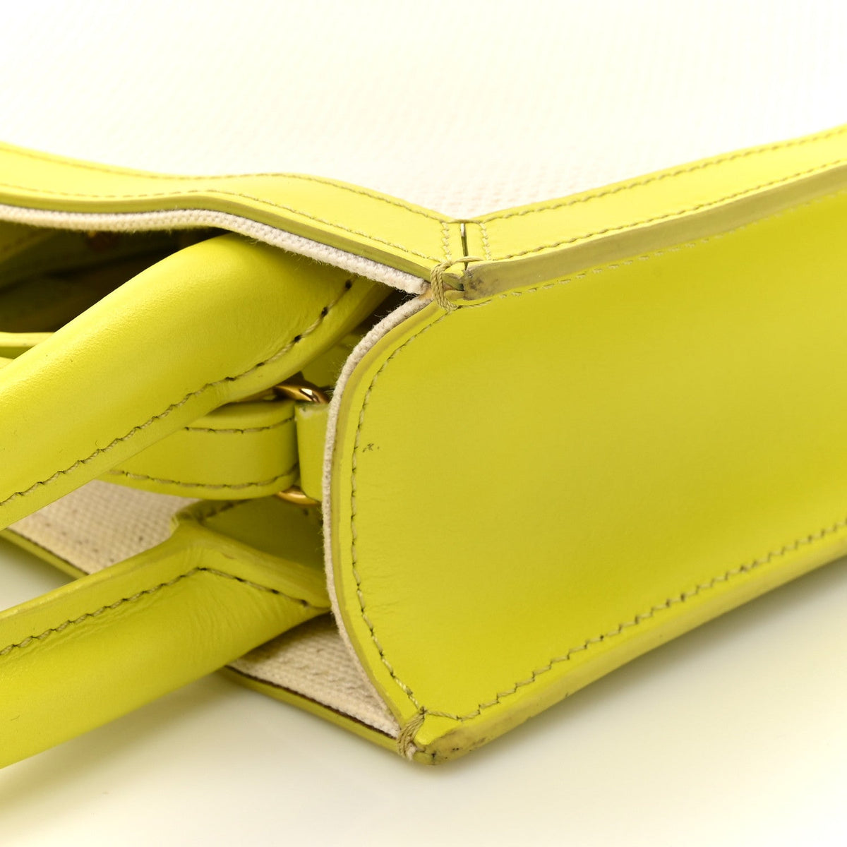 Canvas Calfskin Mini Vertical Cabas Neon Yellow