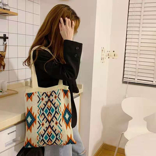 Crochet Tote Bag Ethnic Style Knitted Bag