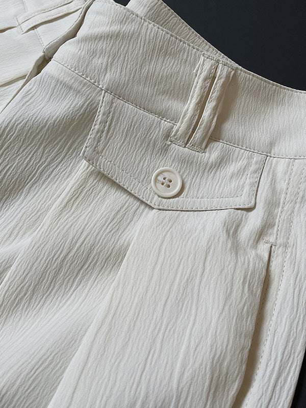 Original Simple Casual Loose Wide Legs Pleated Solid Color Pants