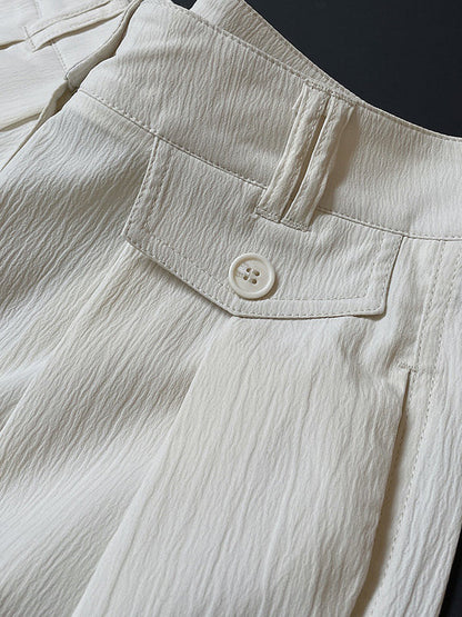 Original Simple Casual Loose Wide Legs Pleated Solid Color Pants