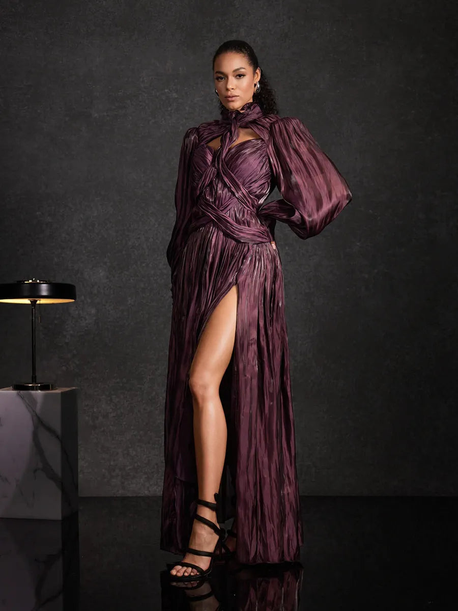 Amira Balloon Sleeve Twisted Maxi Dress
