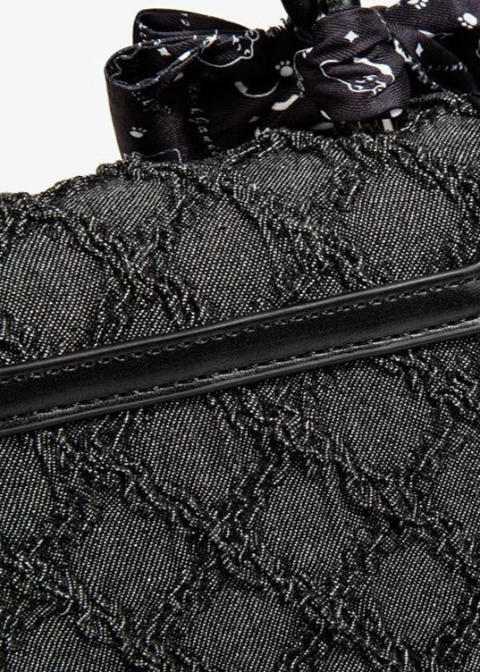 Textured Faux Leather Mini Handbag With Printed Bow