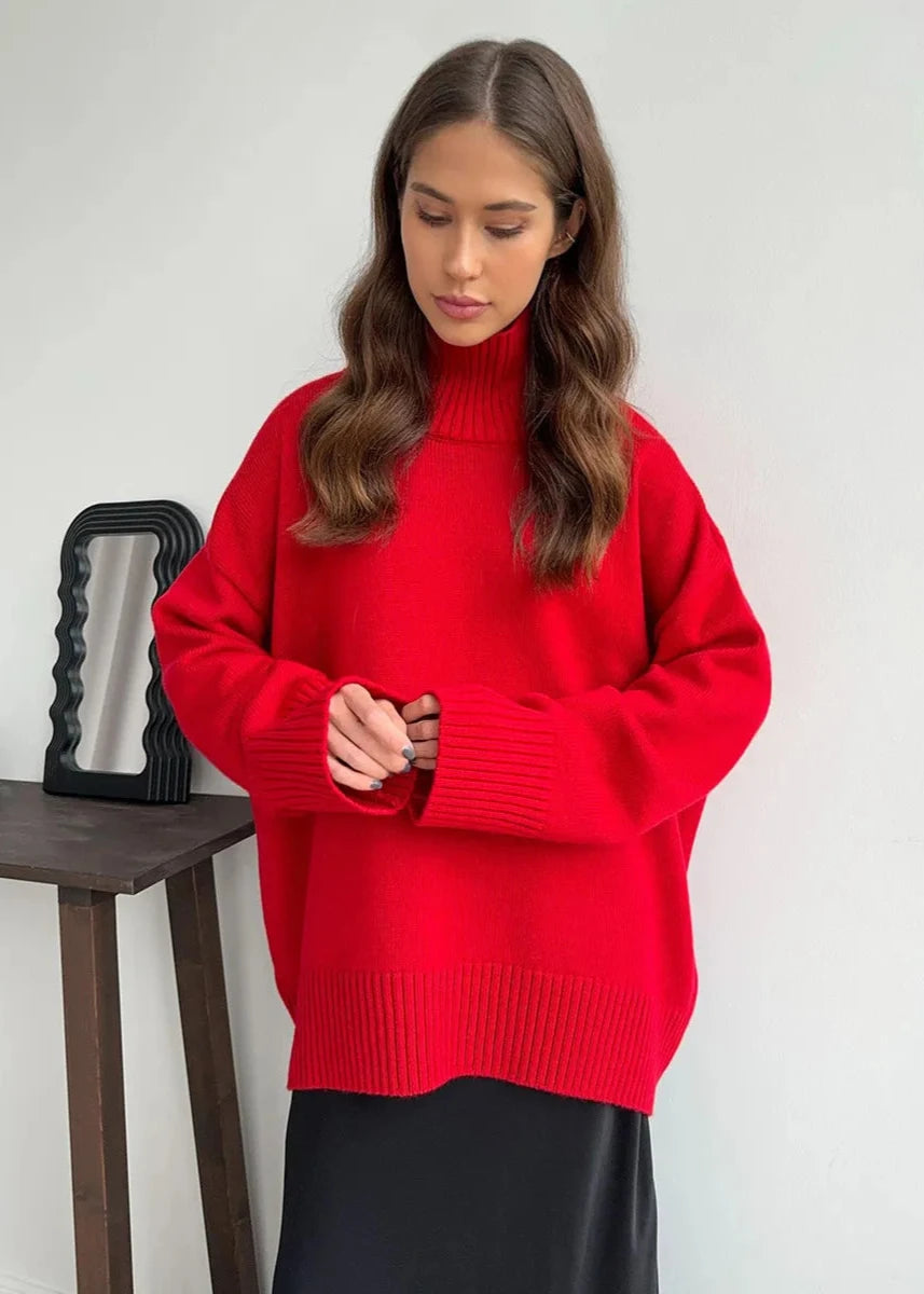 Loose Fit Cotton Knit Turtleneck Sweater