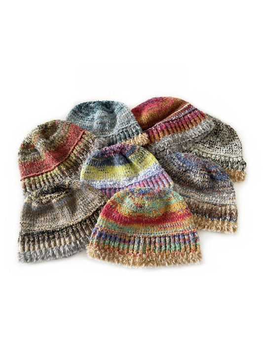 Haila - Vintage Striped Color-Blend Knitted Beanie with Plush