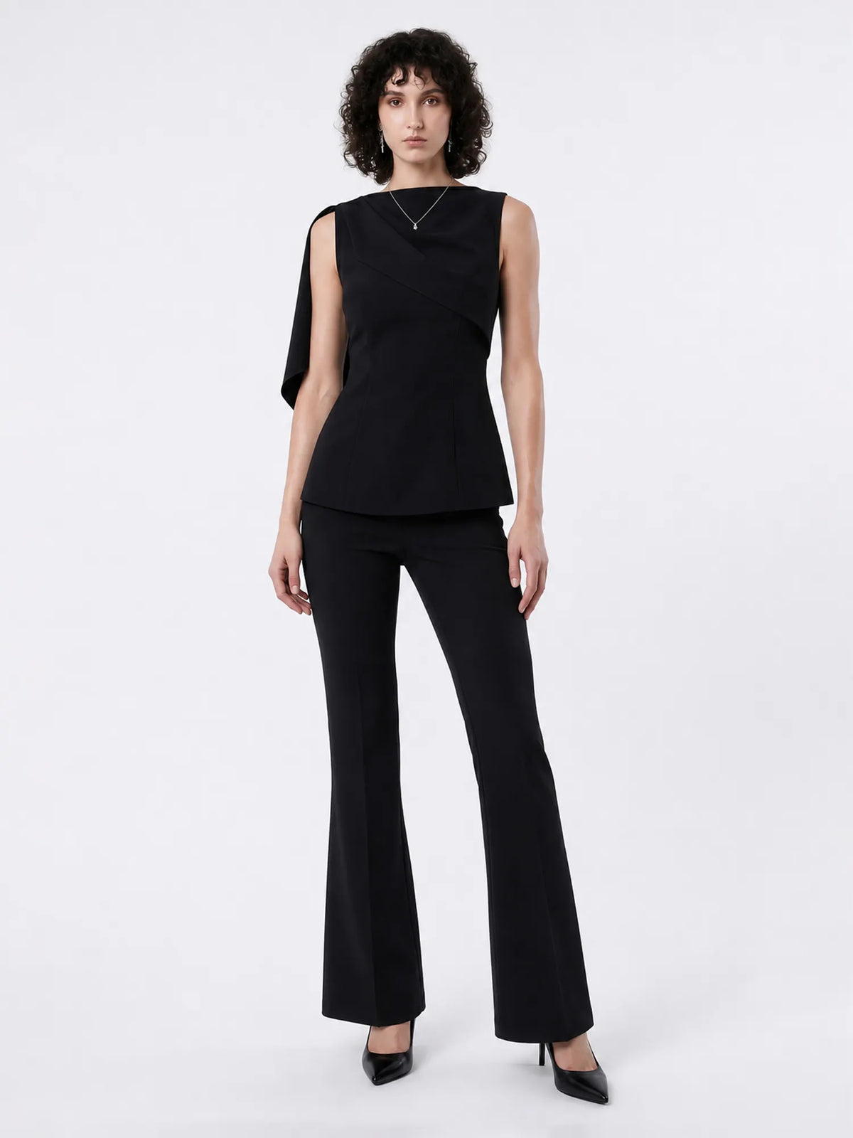 Noelia Fitted Sleeveless Top and High-Waisted Flared Trousers Set