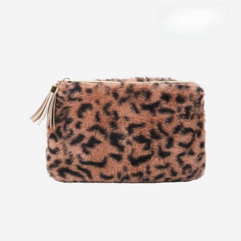 Leopard Print Plushed Large Capacity Makeup Bag