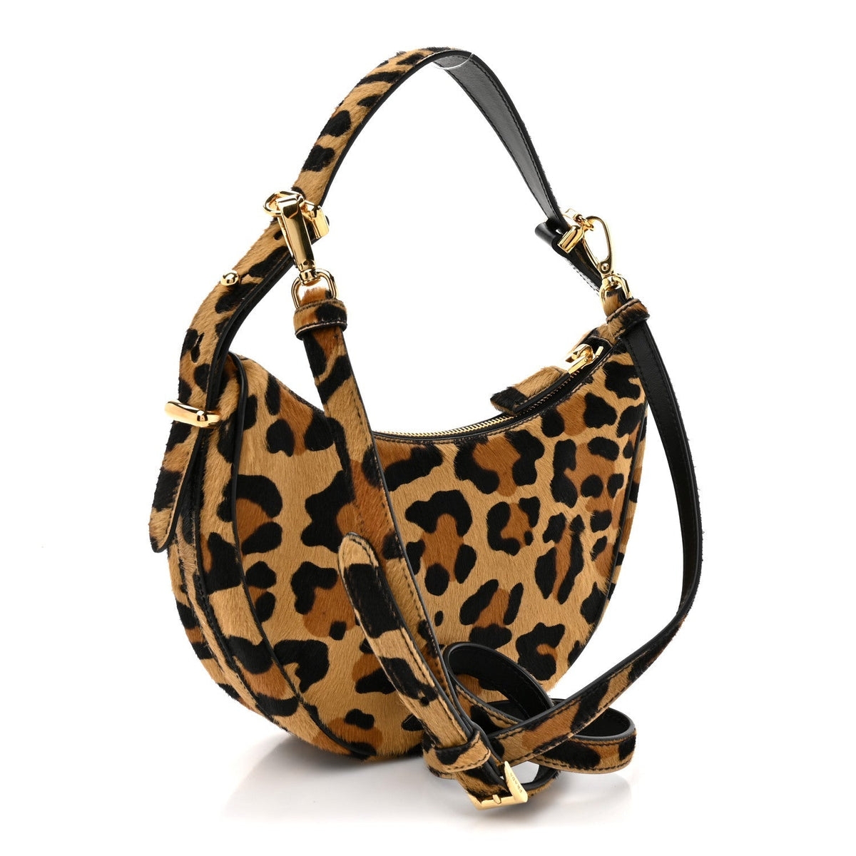 Calf Hair Leopard Print Arque Shoulder Bag Honey