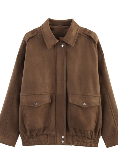 Suede Effect Oversized Jacket With Front Pockets