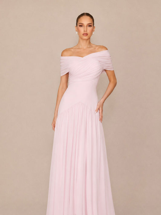 Luciana Elegant Crisscross Short-Sleeve Maxi Dress