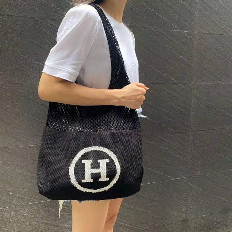 Crochet Tote Bag H Letter Bag Hollow Woven Mesh Bag