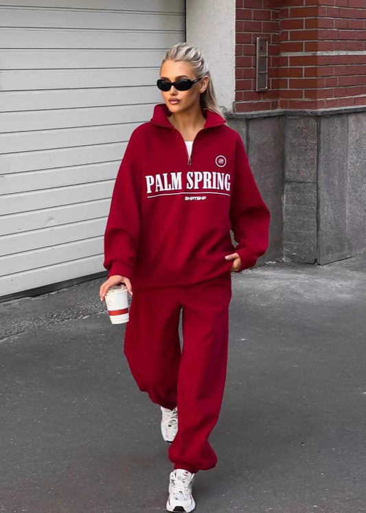 Letter Print Zip Up Sweater Set In Cozy Fabric