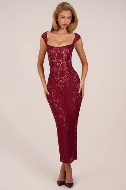 Sweetheart-Neck Maxi Dress in Cherry Red
