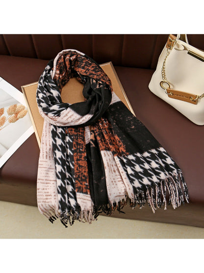 Sscarvii - Geometric Pattern Tassel Winter Scarf