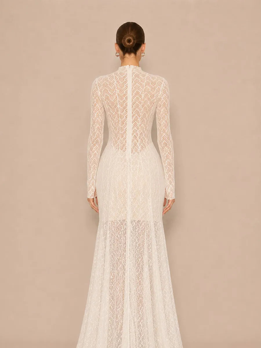 Helena Fitted Long-Sleeve Lace Maxi Dress
