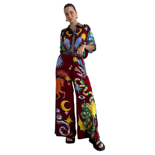 Fashion Printed Long Sleeve Long Pants Two Piece Set