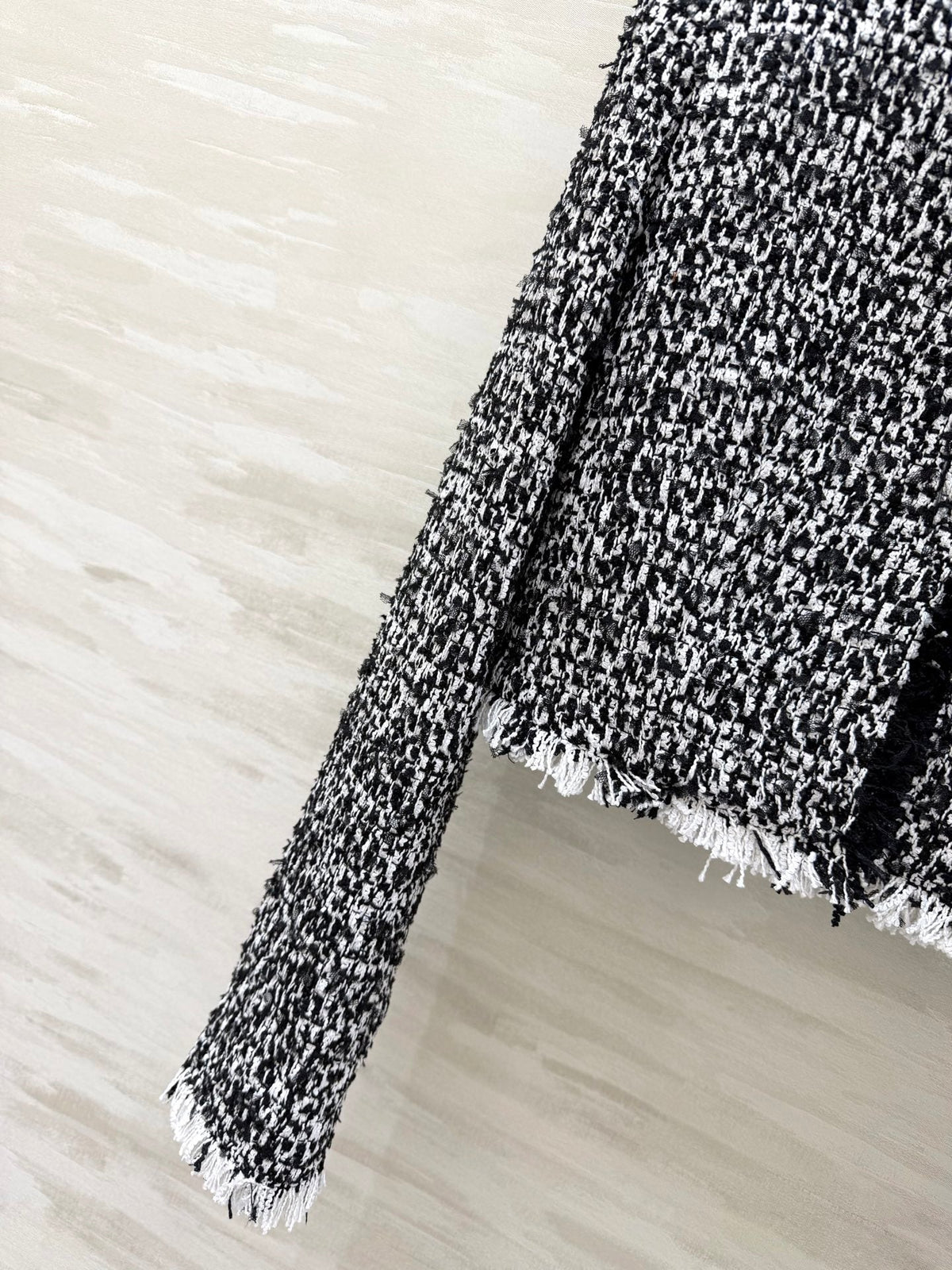 Balmain Short Jacket Black White Tweed 344762