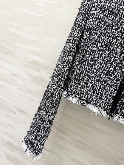 Balmain Short Jacket Black White Tweed 344762