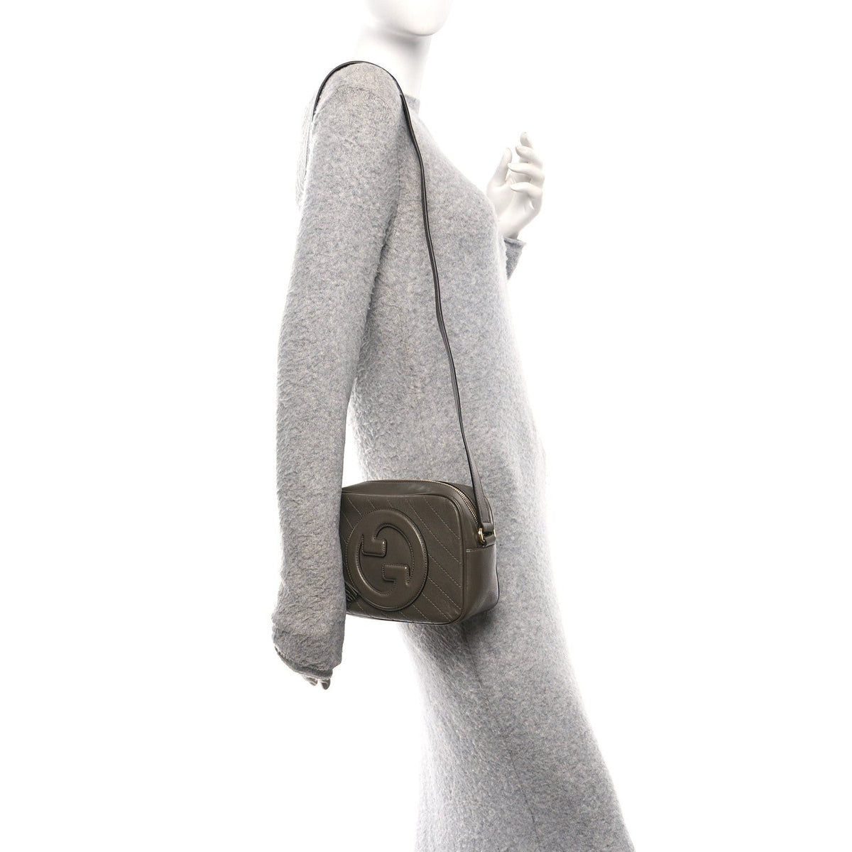 Sakai Be Green Calfskin Diagonal Stitched Small Blondie Shoulder Bag Craclet Brown