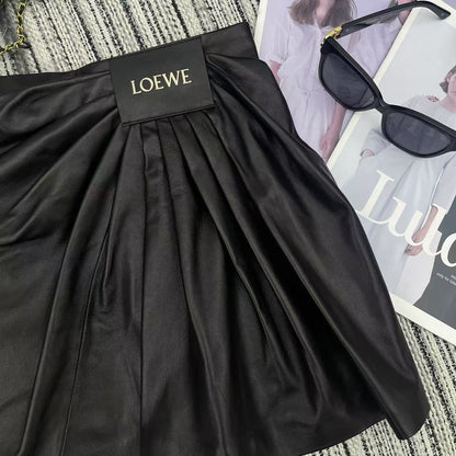 Loewe Draped Midi Skirt Black Nappa Leather 348568