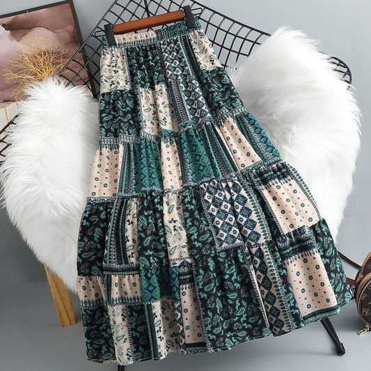 A-Line Patchwork Bohemia Dress Rhinestone Long Skirts