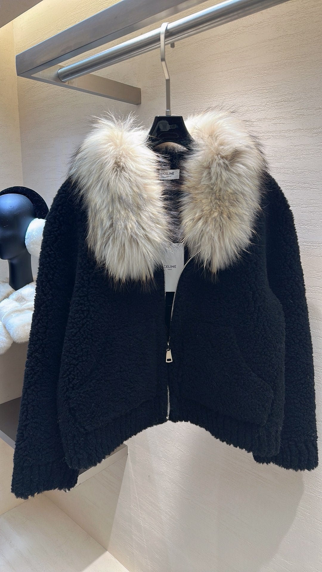 CELINE Shearling Black Coat 333249