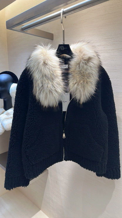 CELINE Shearling Black Coat 333249