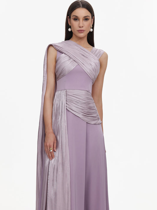 Lydia Elegant Flowy Sleeveless Pleated Drape Maxi Dress