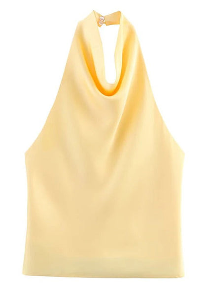 Chic Halter Cowl Neck Sleeveless Satin Top