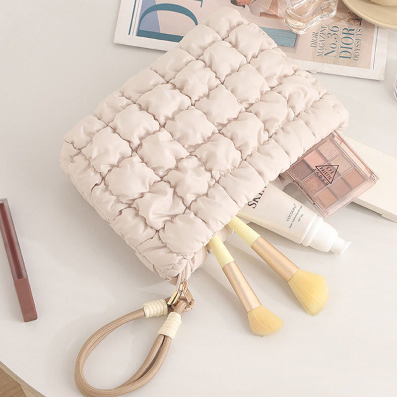 Puffer Quilted Solid Color Portable Cosmetic Bag