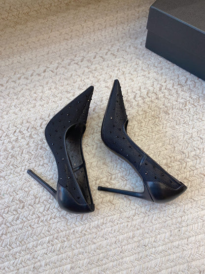 NORMA PUMPS IN BLACK MESH ATTACHED CRYSTALS