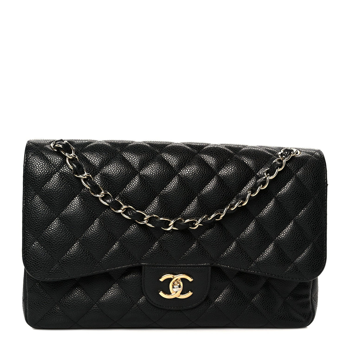 Caviar Quilted Jumbo Double Flap Black