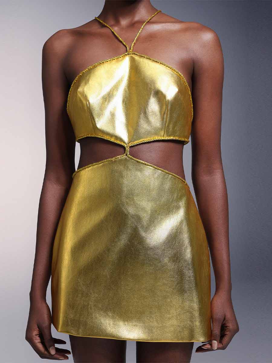 Rebecca Backless Leather Mini Dress