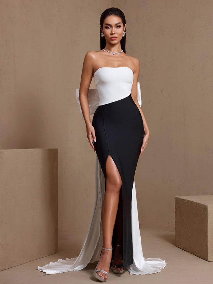 Liora Bowknot High Slit Bandage Maxi Dress