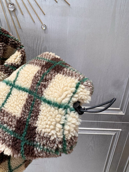 Miumiu 2025 Teddy Fleece Short Jacket Beige Mix Color Wool Polyester