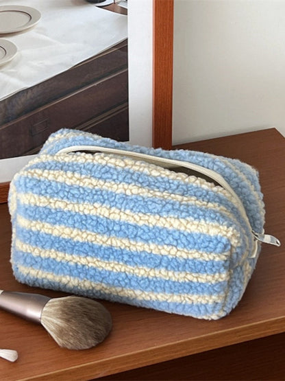 Cosbai - Blue Striped Fleece Makeup Pouch Organizer