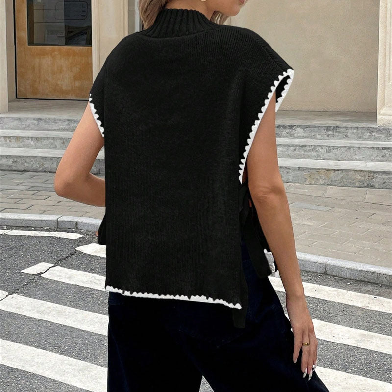 Simple Sleeveless Bow Tie Side Knit Sweater Vest