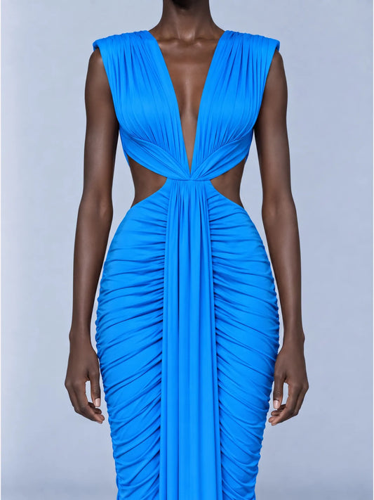 Evelyn Pleated Openwork Maxi Dress