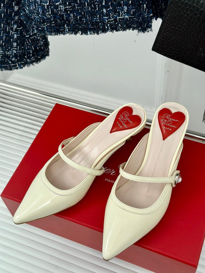 Mary Jane Virgule Mules 55 White Patent Leather