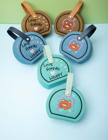 Denim Heart Embroidered Jewelry Box with Handle