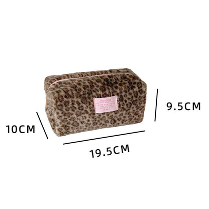 Cute Fuzzy Leopard Print Portable Makeup Bag
