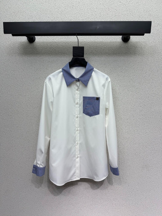 Miumiu 2026 Patchwork Shirt Black and White Polyester Cotton