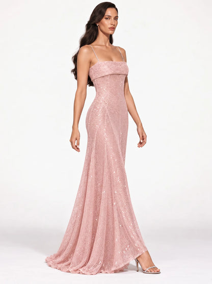Mabel Sequin Crochet Spaghetti Strap Maxi Dress