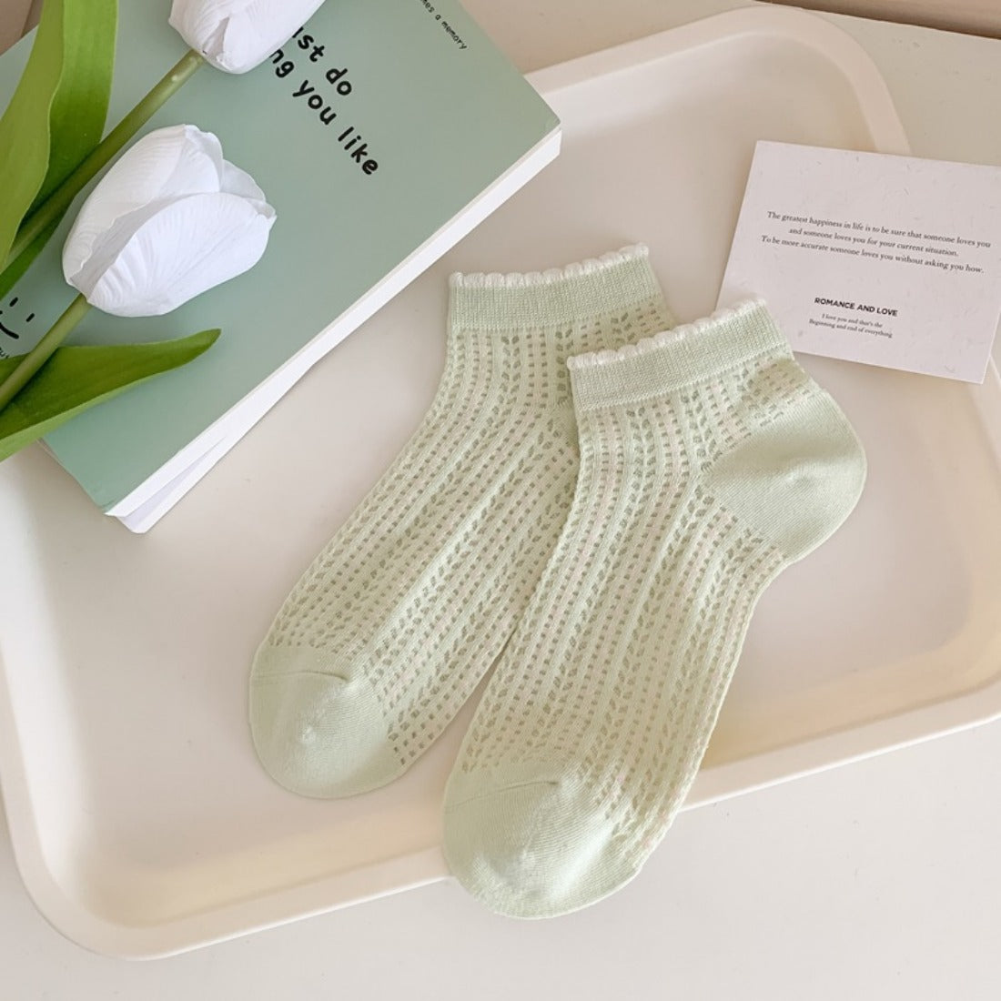 Rufia - Pastel Green &amp; Pink Summer Ankle Socks