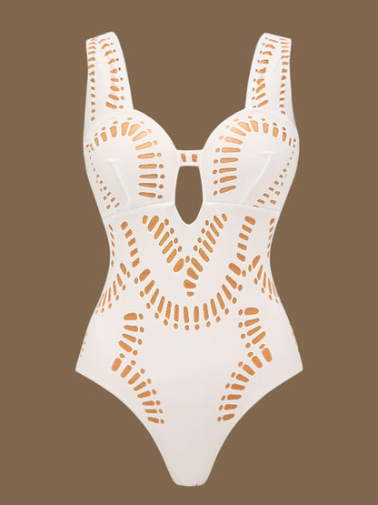 Ophira White Hollow Out Swimsuit Set