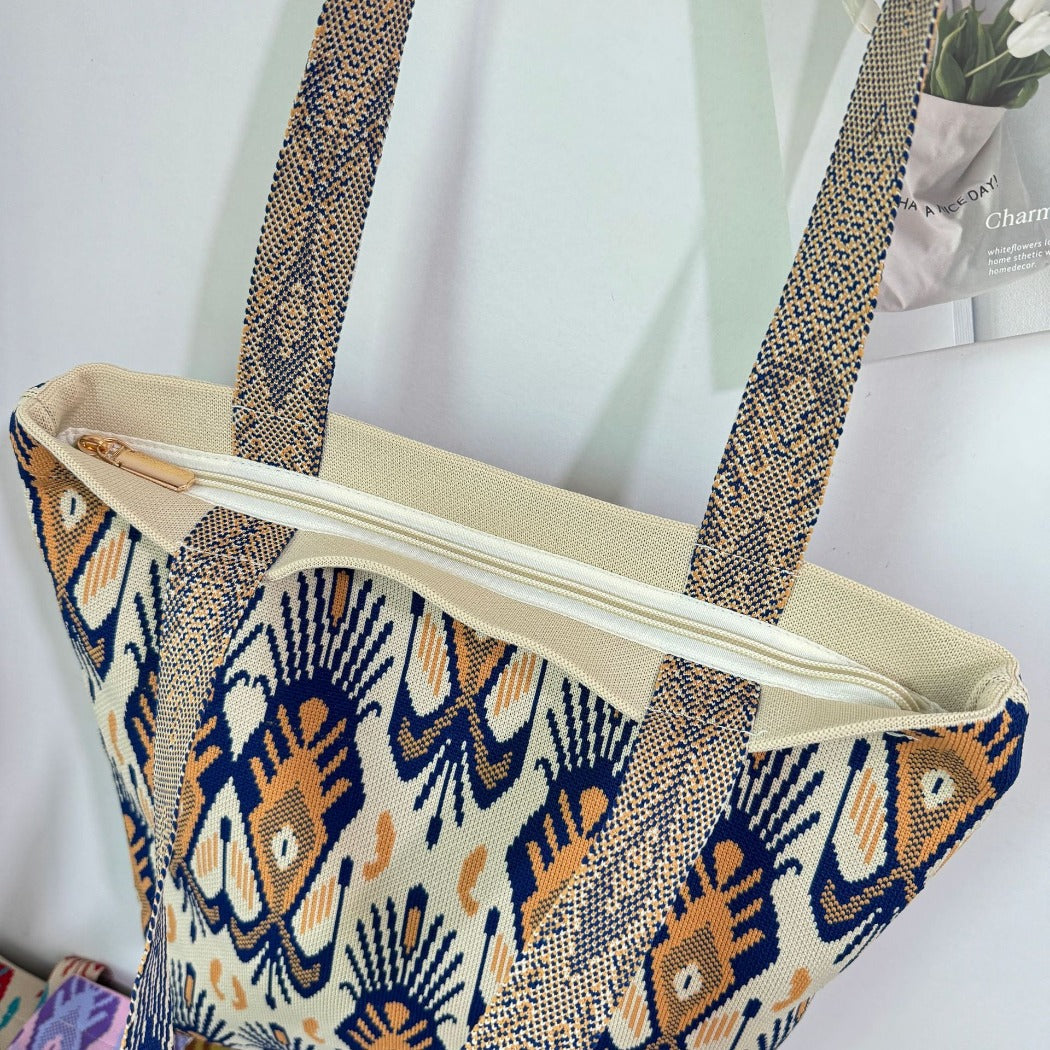 Cosbai - Atlas Print knit Shoulder Bag - Spacious &amp; Vintage