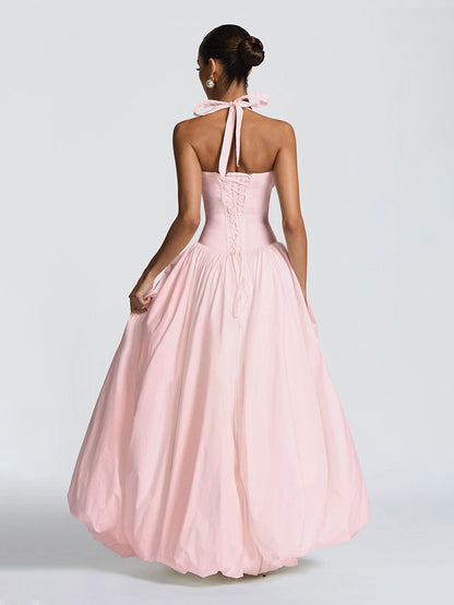Aurora Halter Corset High-Slit Ball Gown In Pink